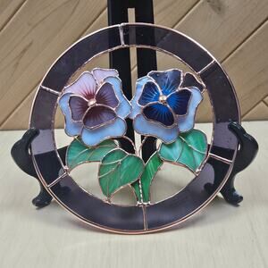 Lammers Stained Glass Pansy Wall Art Aluthentic hand-made Dimensional READ